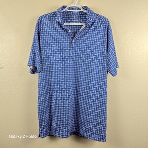 Mizzen+Main‎ Mens' Blue Geometric Print Performance Polo Shirt Medium Trim Fit